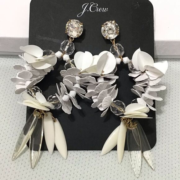 J. Crew White Bird Of Paradise Dangle Pierced Earrings New - Picture 1 of 7